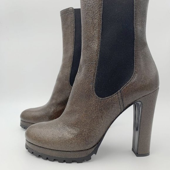 Prada Roxy Crackle Platform Combat Ankle Boots Creta (Gray) Heels Size 10/40 - Picture 1 of 6